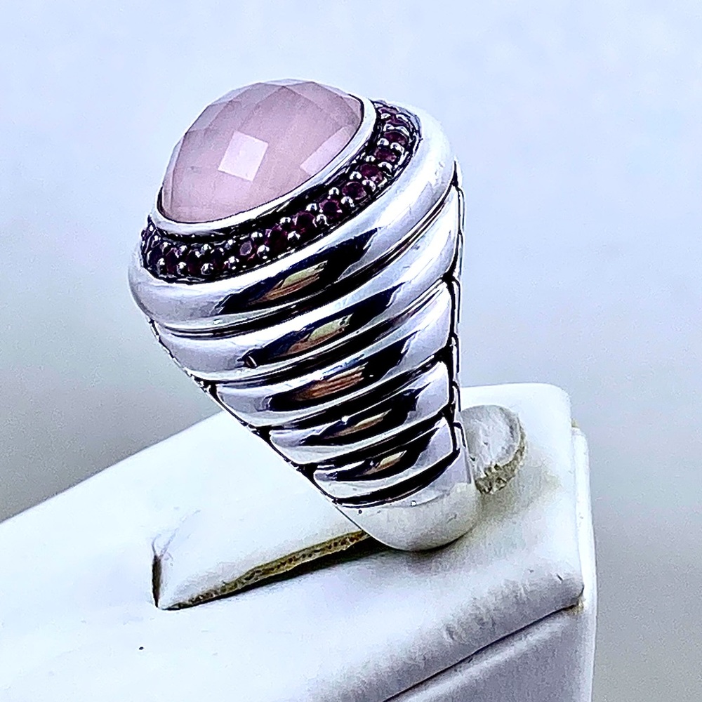 John Hardy Batu Bedeg Rose Quartz Halo Ring - Size 7.25 - Picture 3 of 7